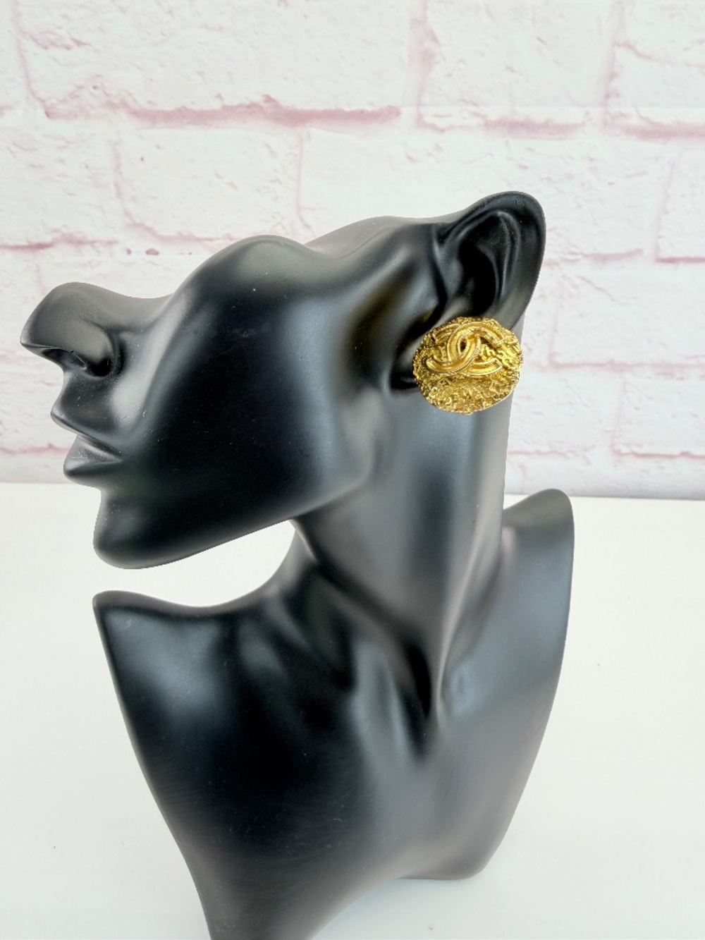 Chanel Vintage CC Hammered Gold Earrings Clip Ons